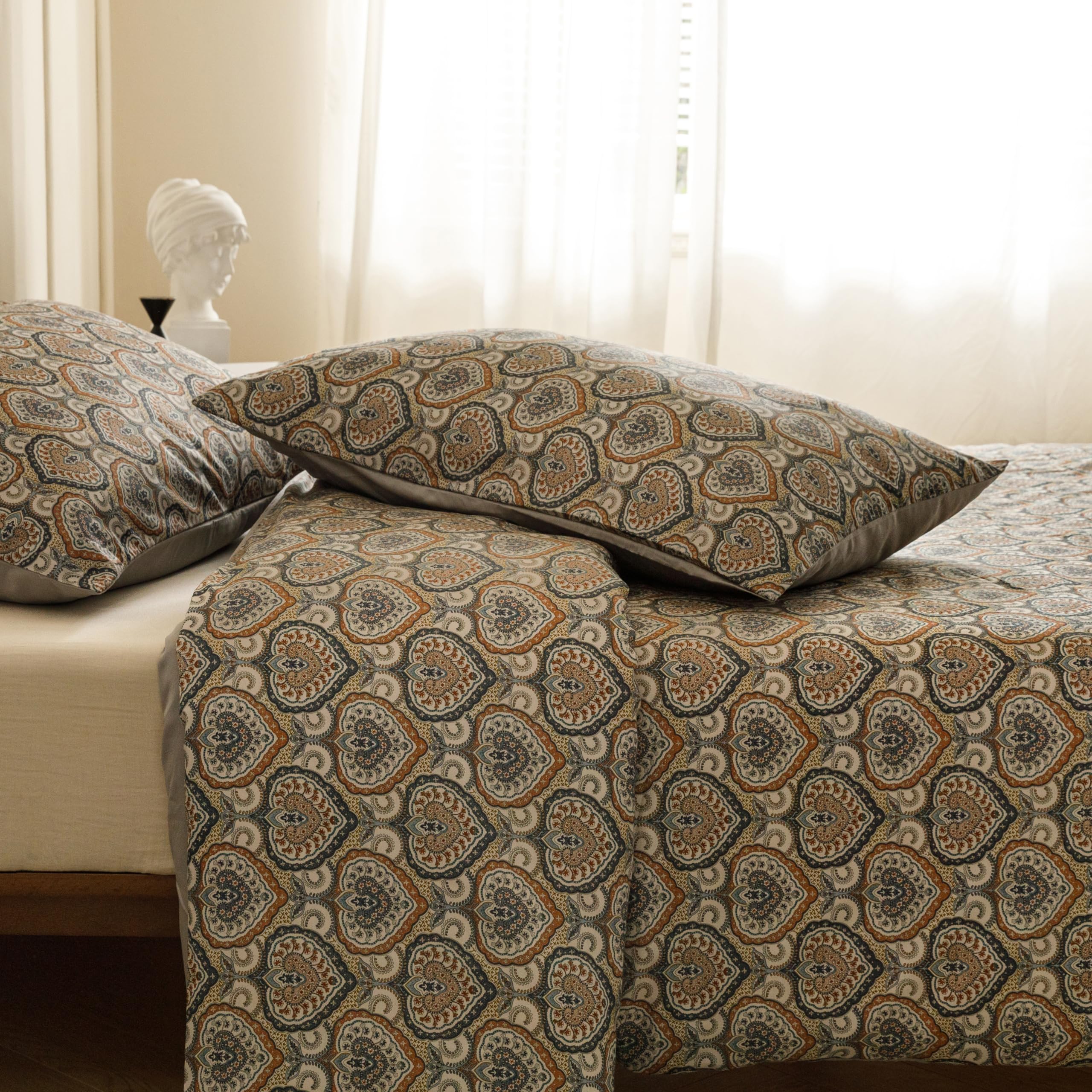 Heimenaogo Egyptian Cotton Duvet Cover King Size Sateen Weave, Silky Soft Duvet Cover With Zipper Closure, Long Staple Cotton Co